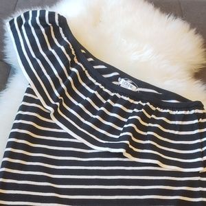 J. Crew BNWT one shoulder black/white stripe shirt